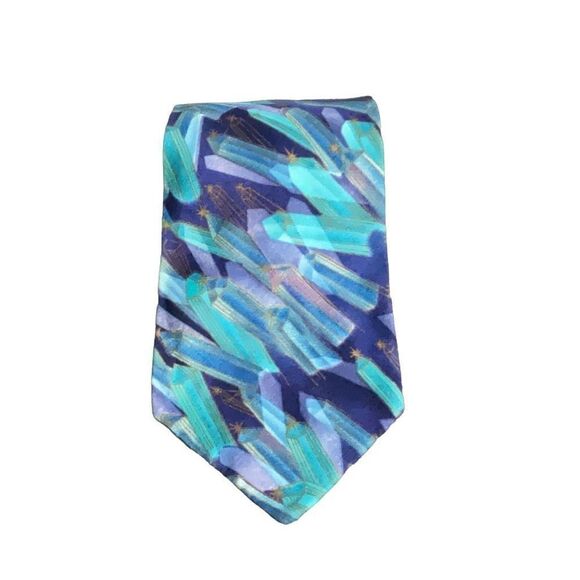Mango Man Blue Purple Abstract Crystals Neck Tie 100% Cotton 58x4 - Picture 1 of 5